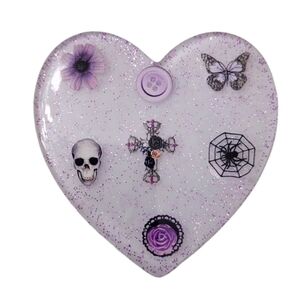 Heart-Shaped Glittery Resin Adhesive Expandable Phone Grip with Purple‎ Accents